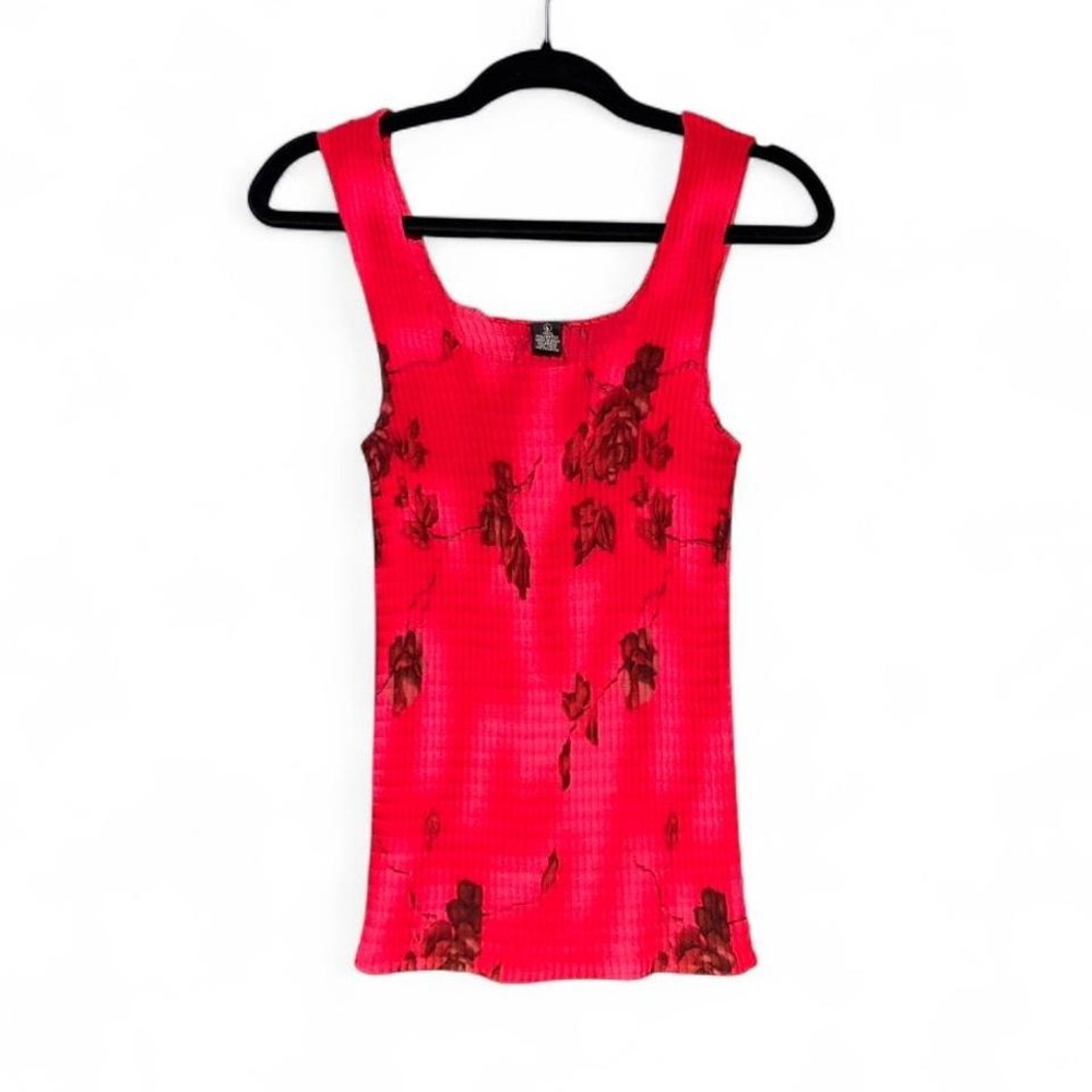 Vintage‎ Y2K Sheer Blouse Women's Size large Red Rose Pleated Stretch Valentine